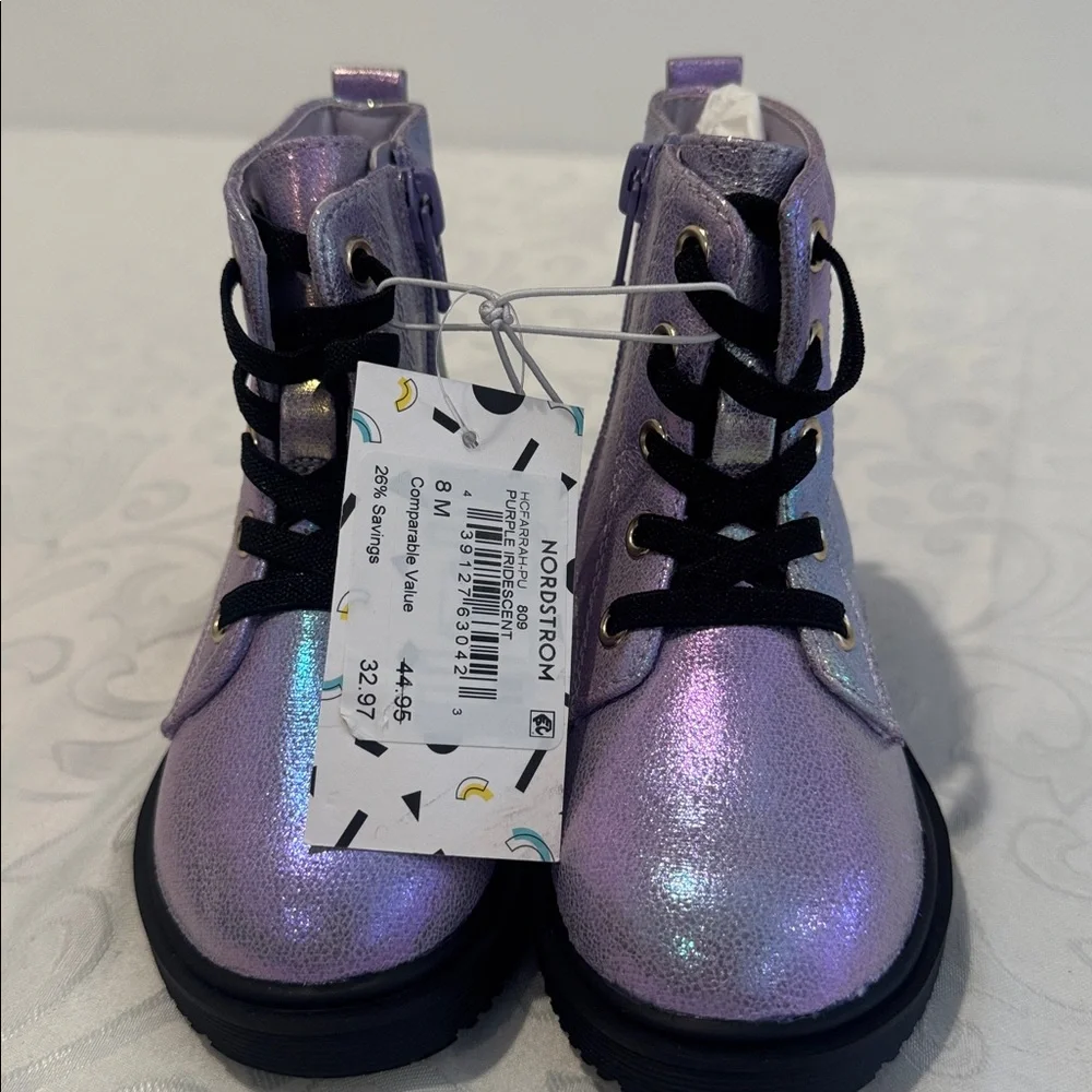 Harper Canyon Iridescent Combat Boots. Girls 8